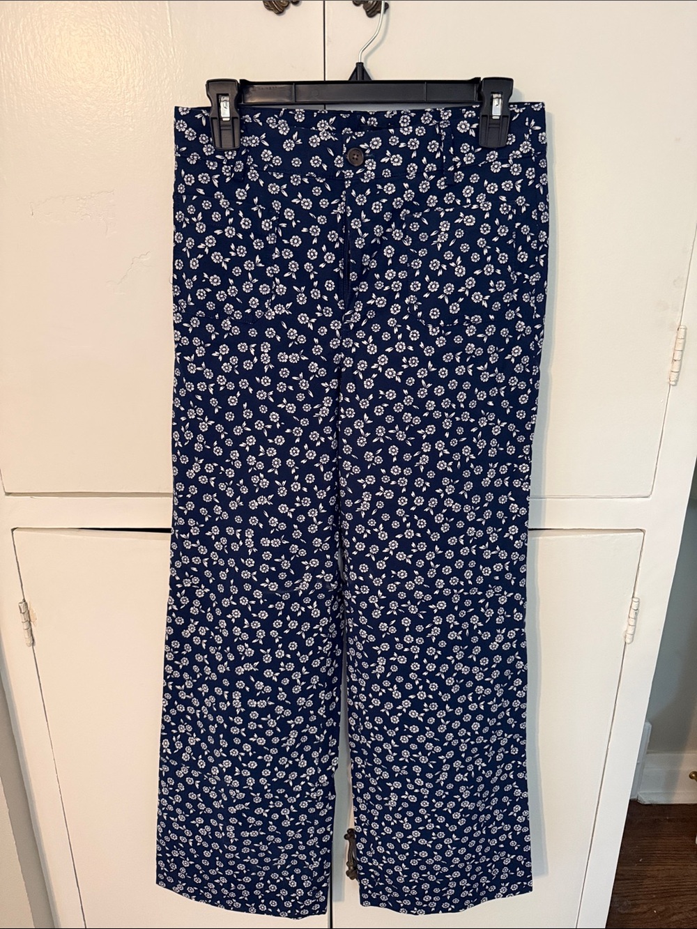 J. Crew Navy and White Floral Wide-Leg Jeans